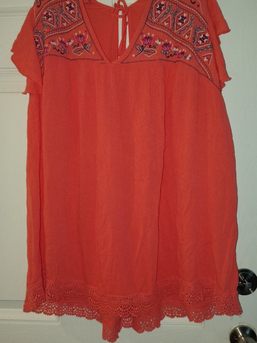 Womens Coral Fire Gauze Top W/Details